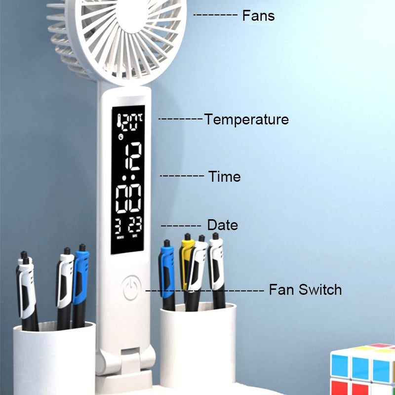 Rechargeable Study Reading Clock/Date/Temperature Foldable Desk Lamp with fan Rechargeable Study Reading Clock/Date/Temperature Foldable Desk Lamp with fan